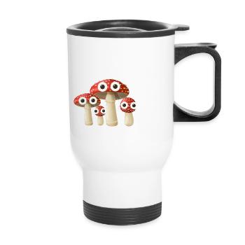 mushroom family,mushrooms, family, fungus,toadstools - Thermal mug with handle - white - Front