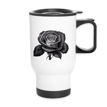 Rose in Black White Blossom Flower Beauty Nature - Thermal mug with handle - white - Front