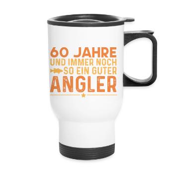 60 Jahre Und Immer Noch So Ein Guter Angler - Thermobecher mit Tragegriff - Weiß - Vorne