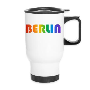 Berliner Regenbogen Text - Thermobecher mit Tragegriff - Weiß - Vorne