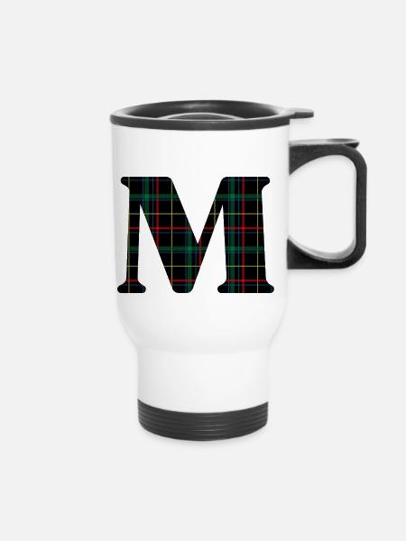 Monogramm m Schottischer Tartan - Thermobecher mit Tragegriff - Weiß