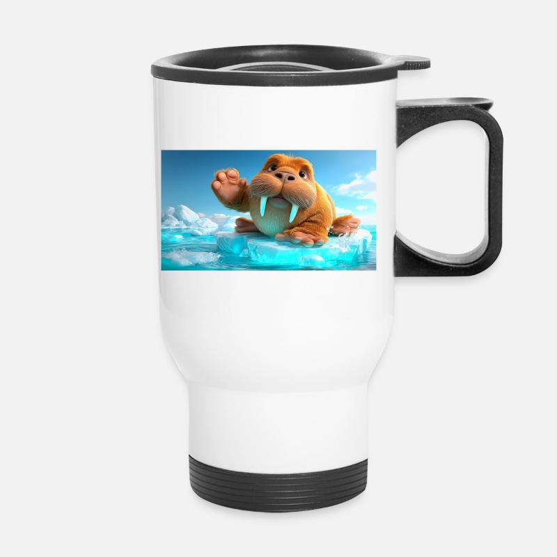 Winkendes Walross auf Eisscholle - Thermal mug with handle - white