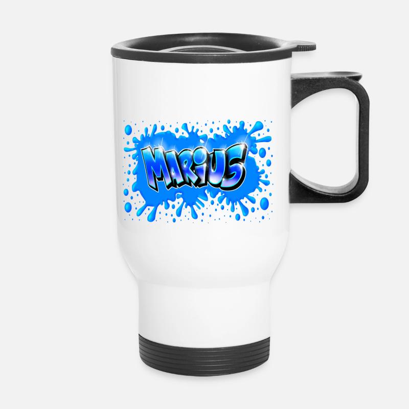 Marius Splash Graffiti - Thermobecher mit Tragegriff - Weiß