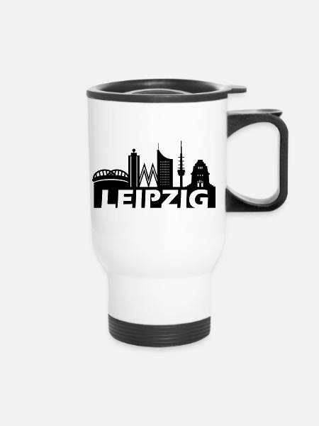 Skyline Leipzig - Thermobecher mit Tragegriff - Weiß