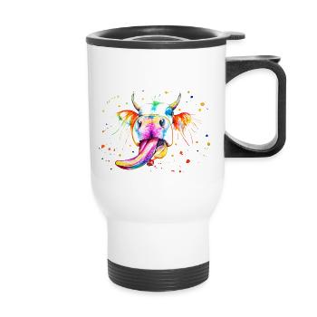 Cow that sticks out its tongue - Thermal mug with handle - white - Front