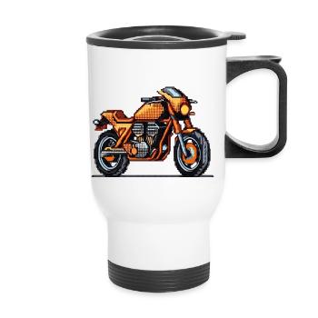Motorrad als Rennmaschine in 16-Bit - Thermobecher mit Tragegriff - Weiß - Vorne