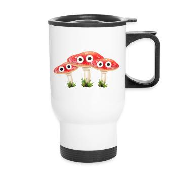 mushroom family,mushrooms, family, fungus,toadstools - Thermal mug with handle - white - Front
