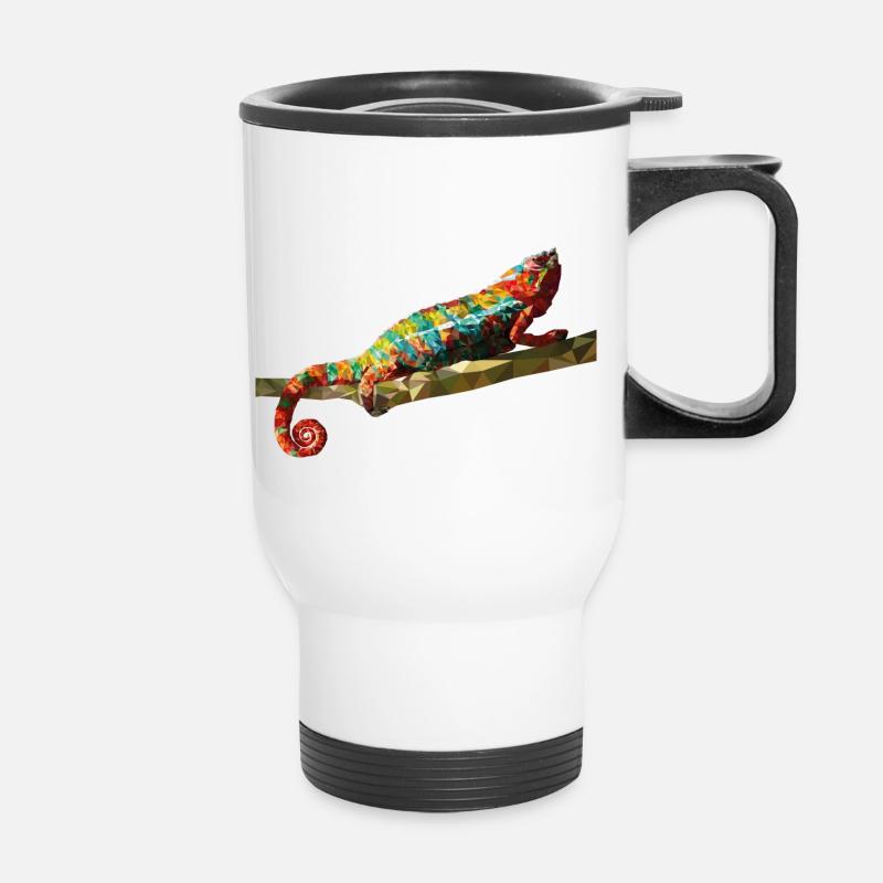 Chameleon Polygondesign Reptil Geschenkidee - Thermobecher mit Tragegriff - Weiß