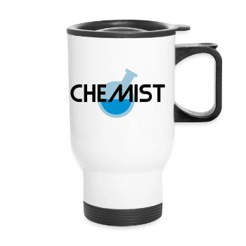 Chemist (inclined round flask with liquid) - Thermal mug with handle - white - Front