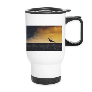 Crow exploring - Thermal mug with handle - white - Front
