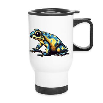 Farbenfroher Retro Pixel Pfeilgiftfrosch in 8 Bit - Thermobecher mit Tragegriff - Weiß - Vorne