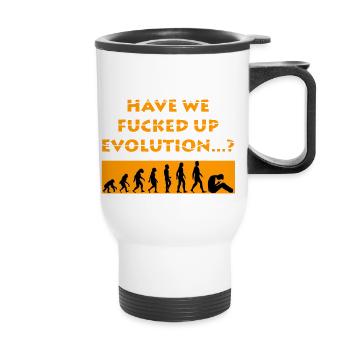 Have we fucked up evolution? - Thermal mug with handle - white - Front