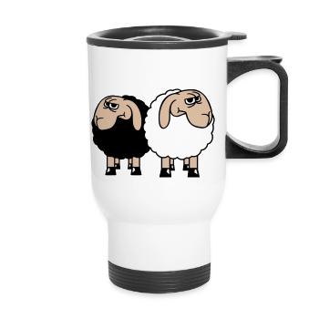 2 Sheep Look Skeptical Offended Friends Team - Thermal mug with handle - white - Front