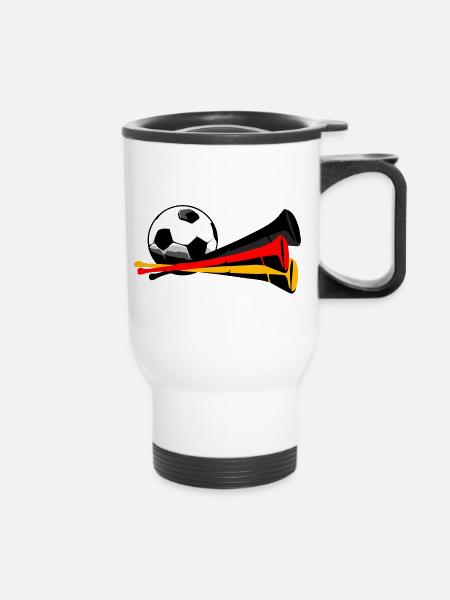 Fußball Tröte - Vuvuzela - Deutschland Flagge - Thermobecher mit Tragegriff - Weiß