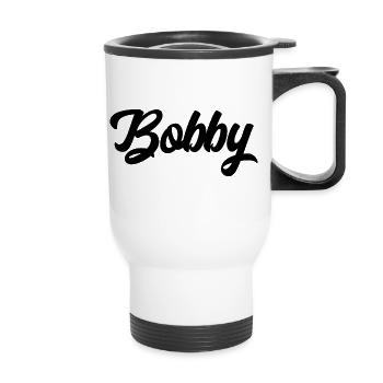 Bobby benutzerdefinierte Text Geburtstagsname - Thermobecher mit Tragegriff - Weiß - Vorne