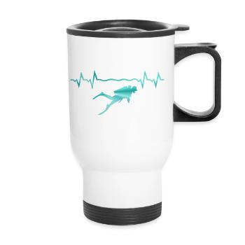 Plongeur avec battement de cœur, plongée - Tasse isotherme avec poignée - blanc - Devant