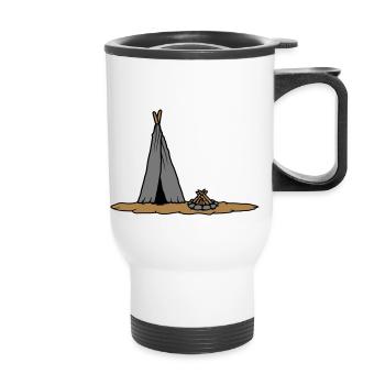 Conception de tente primitive de feu de camp - Tasse isotherme avec poignée - blanc - Devant