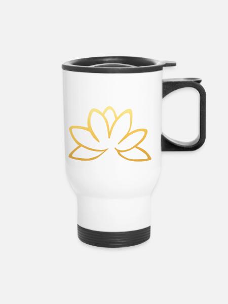 Goldene Lotusblume - Thermobecher mit Tragegriff - Weiß