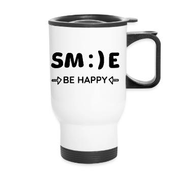 SMILE - be happy - Thermal mug with handle - white - Front