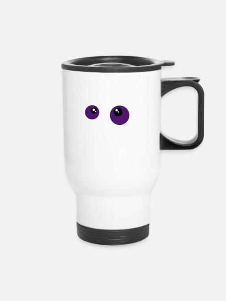 visage de monstre mignon - Tasse isotherme avec poignée - blanc