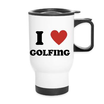 Ich liebe Golfen - Thermobecher mit Tragegriff - Weiß - Vorne