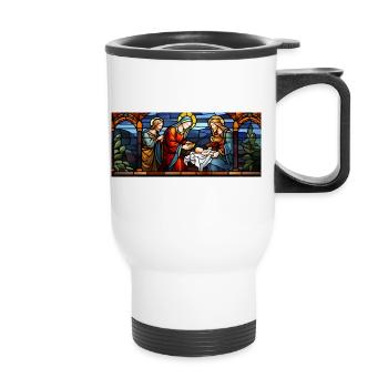 Jésus, Marie et Joseph. Noël chrétien. Amour et Paix - Tasse isotherme avec poignée - blanc - Devant