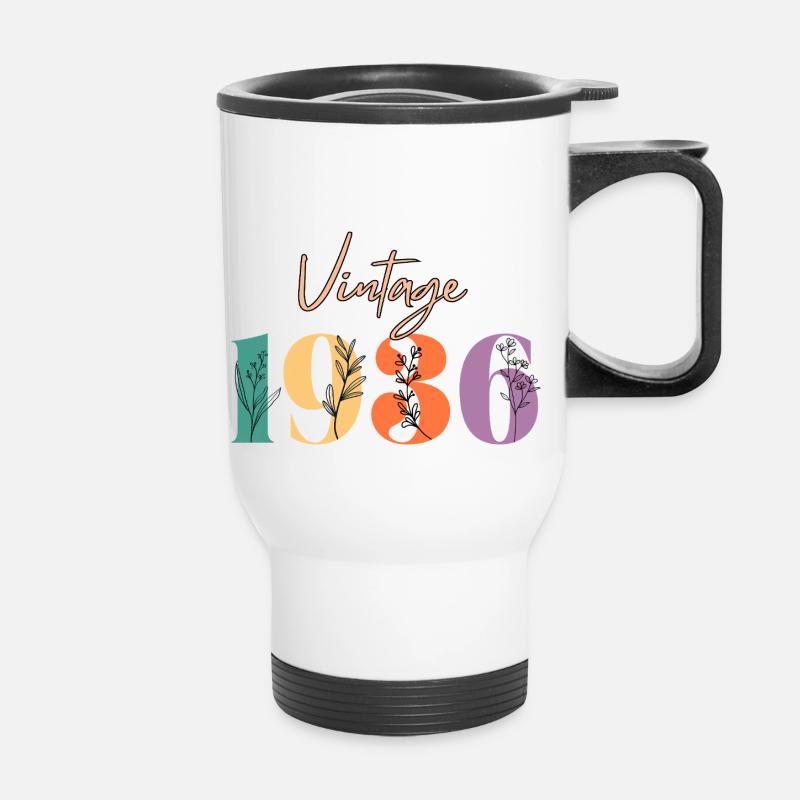 Vintage 1936 Floral - Thermal mug with handle - white