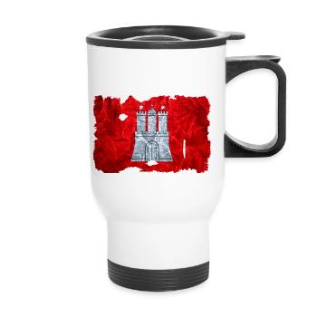 Hamburg Fahne / Flagge vintage use look - Thermobecher mit Tragegriff - Weiß - Vorne