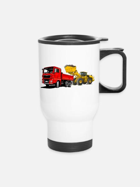 Baustelle, LKW, Radlader - Thermobecher mit Tragegriff - Weiß