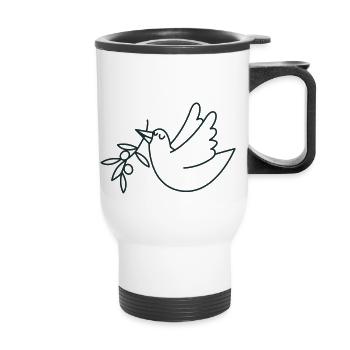 Happy dove with an olive branch - Thermal mug with handle - white - Front