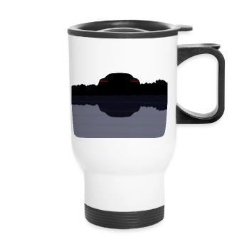 Car at the lake - Thermal mug with handle - white - Front