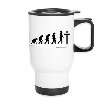 Christen Evolution vom Affen zu Jesus - Thermobecher mit Tragegriff - Weiß - Vorne
