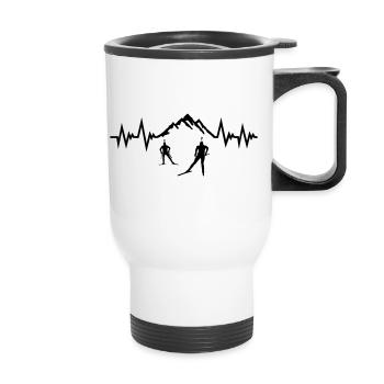 Biathlon, ski de fond, pouls du ski de fond battement de cœur - Tasse isotherme avec poignée - blanc - Devant