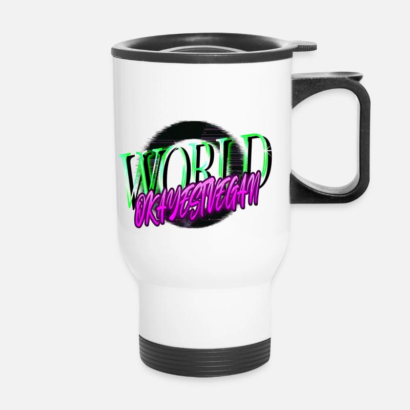 vegetable happy vegan statement humor joke quote - Thermobecher mit Tragegriff - Weiß