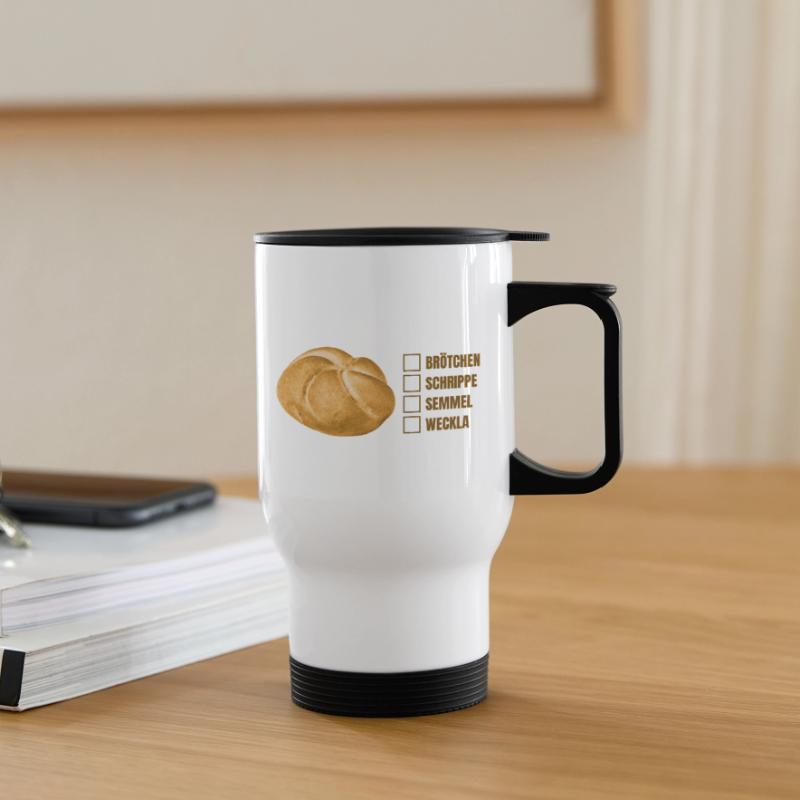 Bread roll or roll? – Fun dialect design Thermal mug with handle