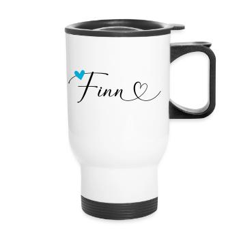 Finn Name Vorname Kalligrafieherz - Thermobecher mit Tragegriff - Weiß - Vorne