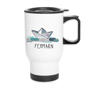 Bateau en papier avec coeur Fehmarn Vacances à la mer - Tasse isotherme avec poignée - blanc - Devant