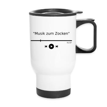Mp3 Player Musik zum Zocken Gaming Gamer Spruch - Thermobecher mit Tragegriff - Weiß - Vorne