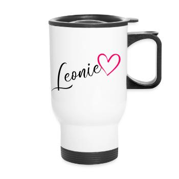 Léonie Nom Prénom Rose coeur - Tasse isotherme avec poignée - blanc - Devant