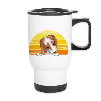 Spähender Beagle-Welpe - Thermobecher mit Tragegriff - Weiß - Vorne