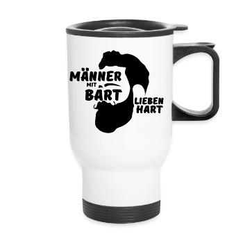 Männer mit Bart Mann Liebe Geschenk Spruch - Thermobecher mit Tragegriff - Weiß - Vorne