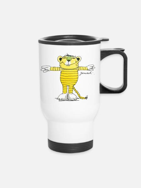Janosch Tiger Pose - Thermobecher mit Tragegriff - Weiß