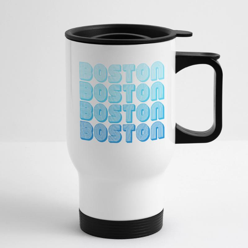 Boston Repeat Pattern Blue Gradient Thermal mug with handle