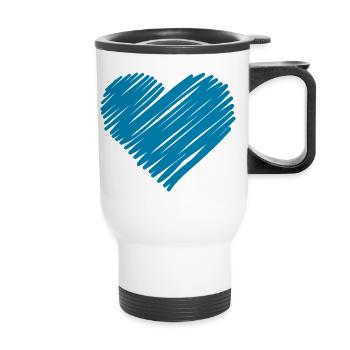Cœur du Brossage Bleu - Tasse isotherme avec poignée - blanc - Devant