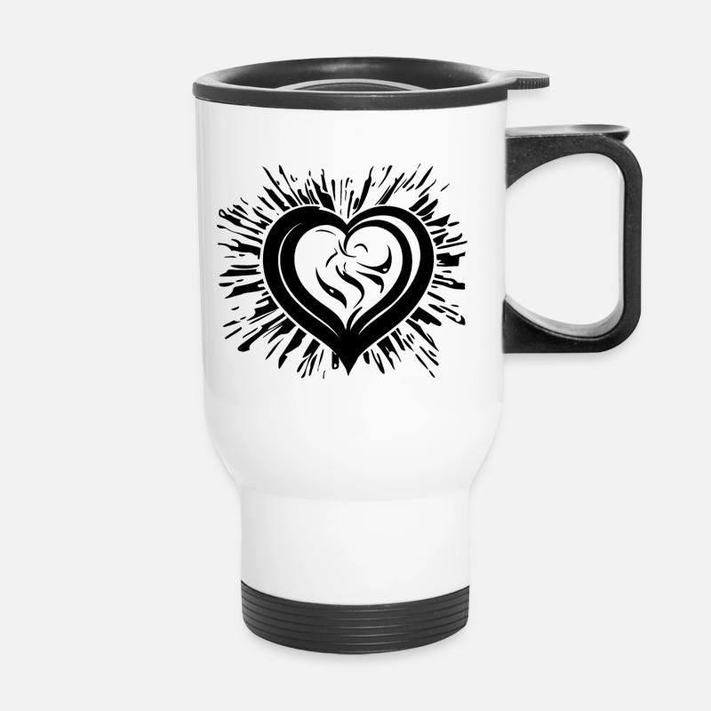 Curved heart with rays - Thermal mug with handle - white