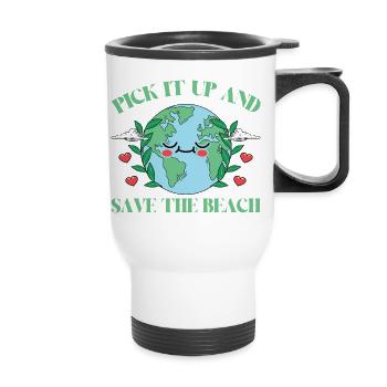 Bathing beach & sea plastic-free against pollution - Thermal mug with handle - white - Front