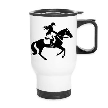 Cheval d’équitation Silhouette Femme - Tasse isotherme avec poignée - blanc - Devant