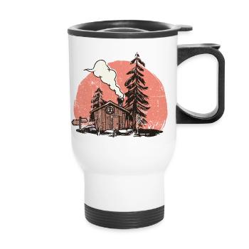 Gemütliche Waldhütte Illustration - Thermobecher mit Tragegriff - Weiß - Vorne