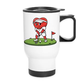 Heart Golfer Cartoon Playing on Green - Thermal mug with handle - white - Front