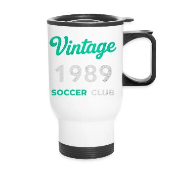 Vintage 1989 – Soccer Club Retro Geburtsjahr - Thermobecher mit Tragegriff - Weiß - Vorne